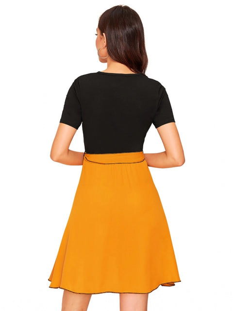 Generic Women's Knitting stretchable Solid Round Neck Cap Sleeve Dress (Yellow)