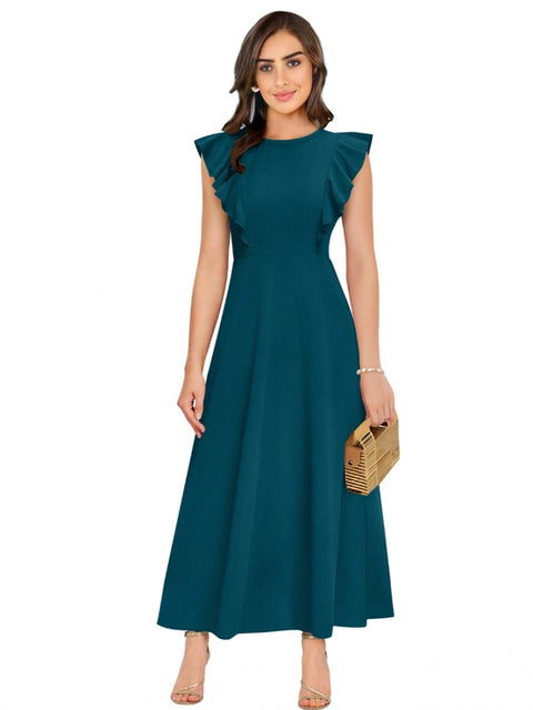 Generic Women's Knitting stretchable Solid Round Neck Ruffled Sleeve Dress (Morpich)
