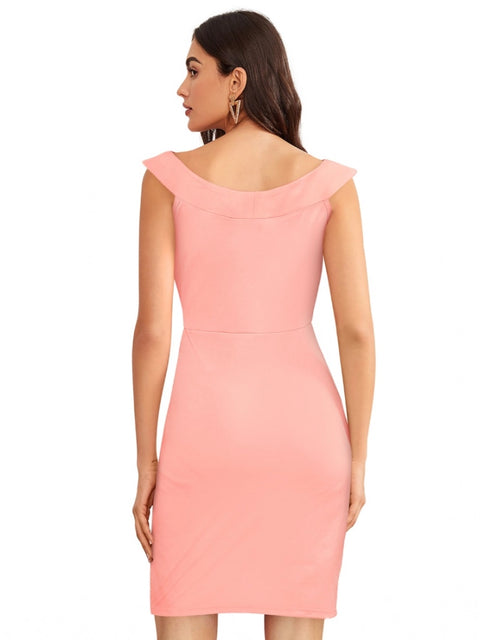 Generic Women's Knitting stretchable Solid Round Neck Sleeveless Dress (Peach)
