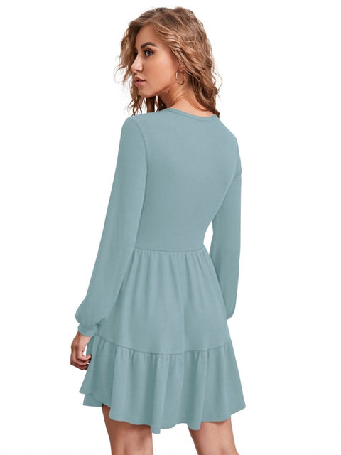 Generic Women's Knitting stretchable Solid Round Neck Full Sleeve Dress (Pista)