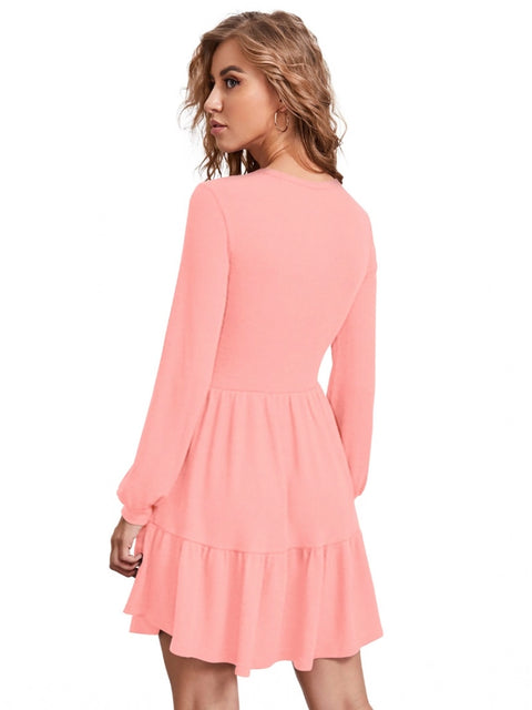 Generic Women's Knitting stretchable Solid Round Neck Full Sleeve Dress (Peach)