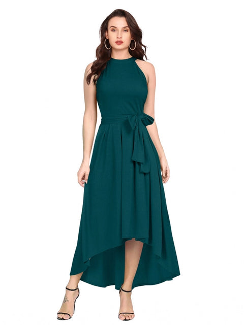 Generic Women's Polyster Solid Halter Neck Sleeveless Dress (Morpichh)