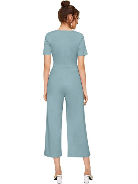 Generic Women's Knitting stretchable Solid Round Neck Cap Sleeve Jumpsuit (Pista )