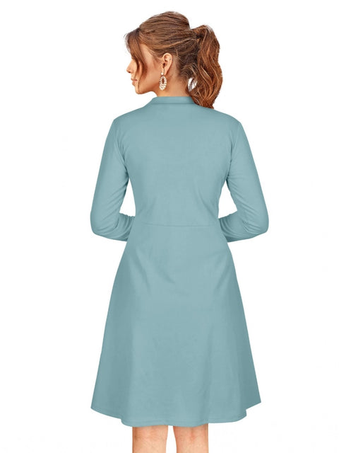 Generic Women's Knitting stretchable Solid Round Neck Full Sleeve Dress (Pista)