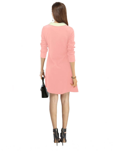 Generic Women's Polyester Solid Collar 3-4th Dress (Peach)