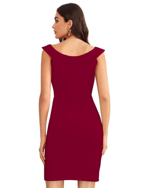 Generic Women's Knitting stretchable Solid Round Neck Sleeveless Dress (Maroon)