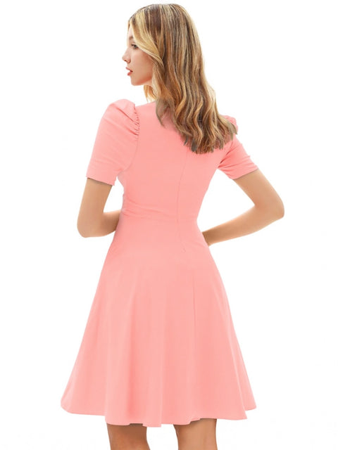 Generic Women's Knitting stretchable Solid V Neck Cap Sleeve Dress (Peach)
