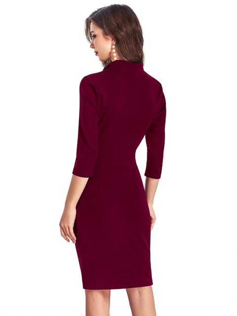 Generic Women's Knitting stretchable Solid Round Neck 3-4th Dress (Maroon)
