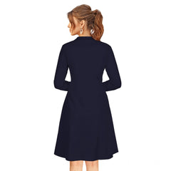 Generic Women's Knitting stretchable Solid Round Neck Full Sleeve Dress (Blue)