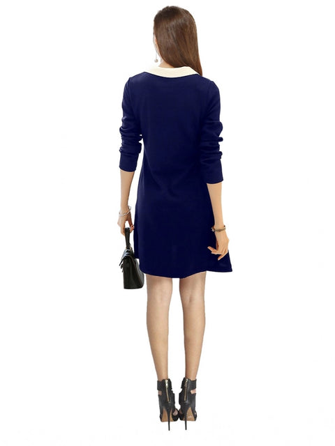 Generic Women's Polyester Solid Collar 3-4th Dress (Blue)