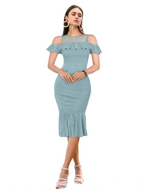 Generic Women's Knitting stretchable Solid Round Neck Sleeveless Dress (Pista )