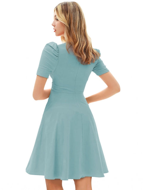 Generic Women's Knitting stretchable Solid V Neck Cap Sleeve Dress (Pista)