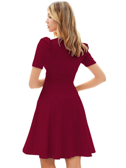 Generic Women's Knitting stretchable Solid V Neck Cap Sleeve Dress (Maroon)