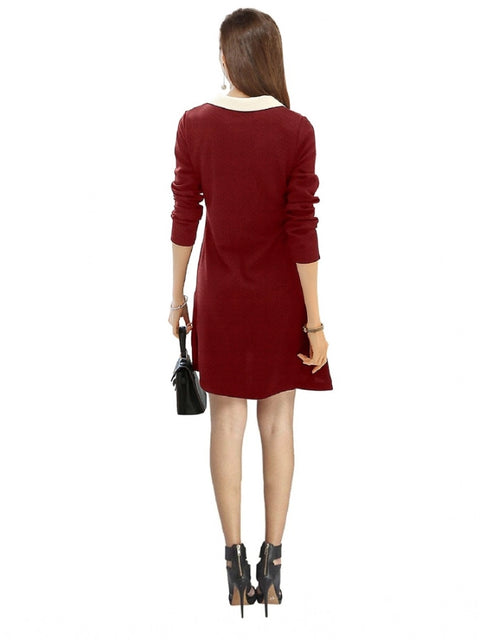 Generic Women's Polyester Solid Collar 3-4th Dress (Maroon)