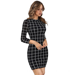 Generic Women's Polyester Solid High Neck Full Sleeve Dress (Black)