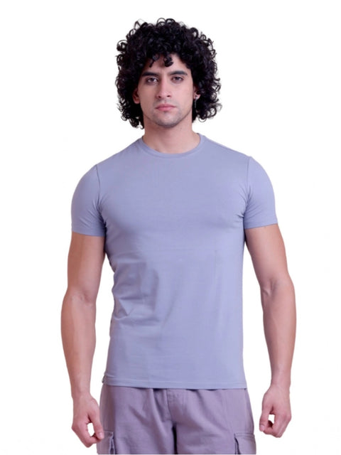 Generic Men's Casual Cotton Solid Half Sleeve Round Neck T-Shirt (Purple)