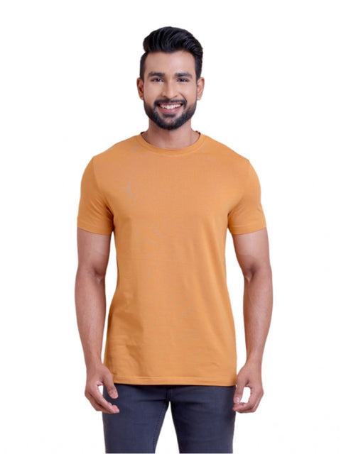Generic Men's Casual Cotton Solid Half Sleeve Round Neck T-Shirt (Brown)