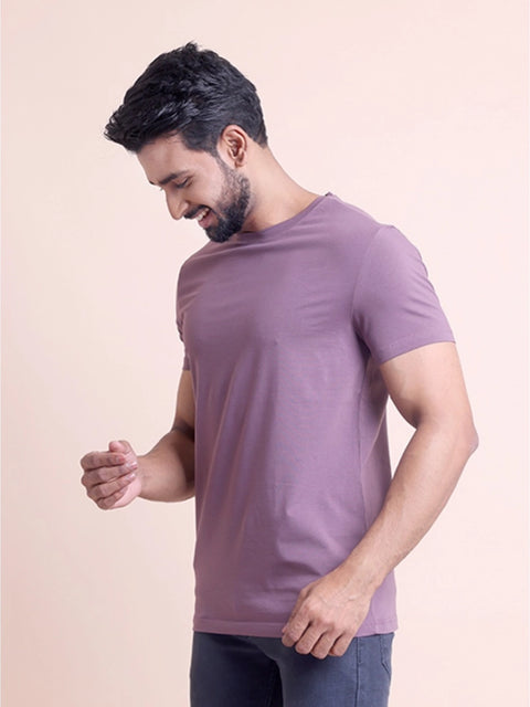 Generic Men's Casual Cotton Solid Half Sleeve Round Neck T-Shirt (Berry)