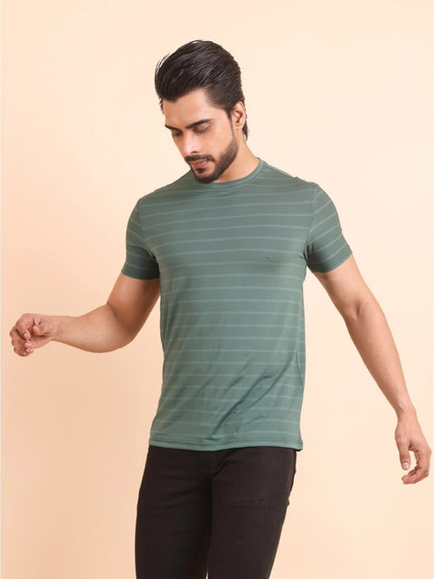 Generic Men's Casual Nylon Solid Half Sleeve Round Neck T-Shirt (Green)