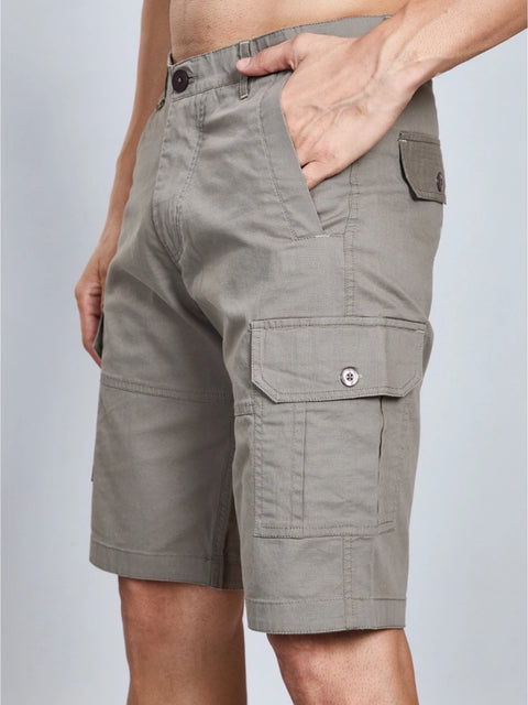 Generic Men's Casual Cotton Solid Knee Length Cargo Shorts (DarkGrey)