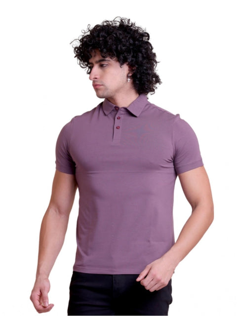 Generic Men's Casual Cotton Solid Half Sleeve Polo Neck T-Shirt (Berry)