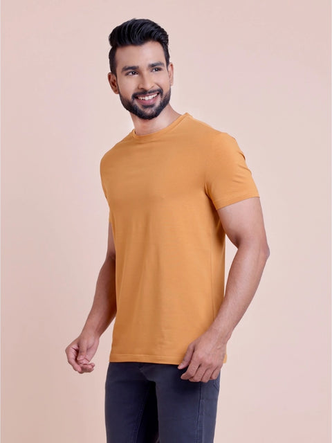 Generic Men's Casual Cotton Solid Half Sleeve Round Neck T-Shirt (Brown)