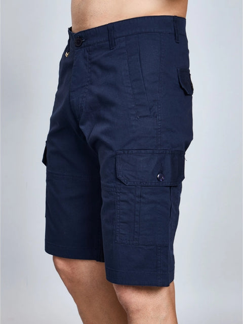 Generic Men's Casual Cotton Solid Knee Length Cargo Shorts (Navy)