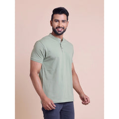 Generic Men's Casual Cotton Solid Half Sleeve Mandarin Collar T-Shirt (Newsage)