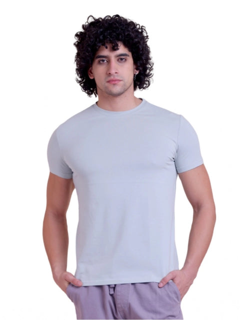 Generic Men's Casual Cotton Solid Half Sleeve Round Neck T-Shirt (Grey)