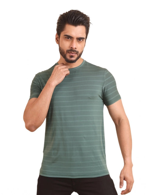Generic Men's Casual Nylon Solid Half Sleeve Round Neck T-Shirt (Green)