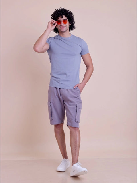 Generic Men's Casual Cotton Solid Half Sleeve Round Neck T-Shirt (Purple)