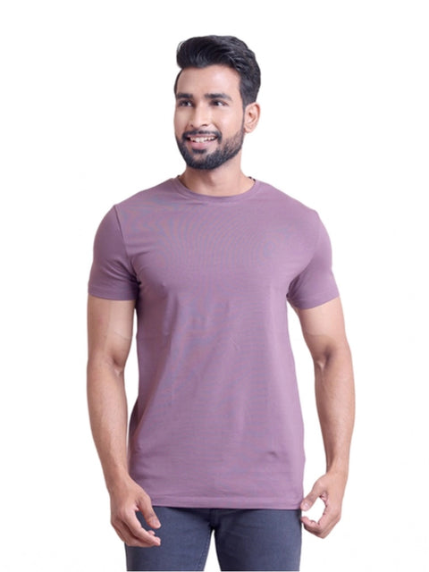Generic Men's Casual Cotton Solid Half Sleeve Round Neck T-Shirt (Berry)