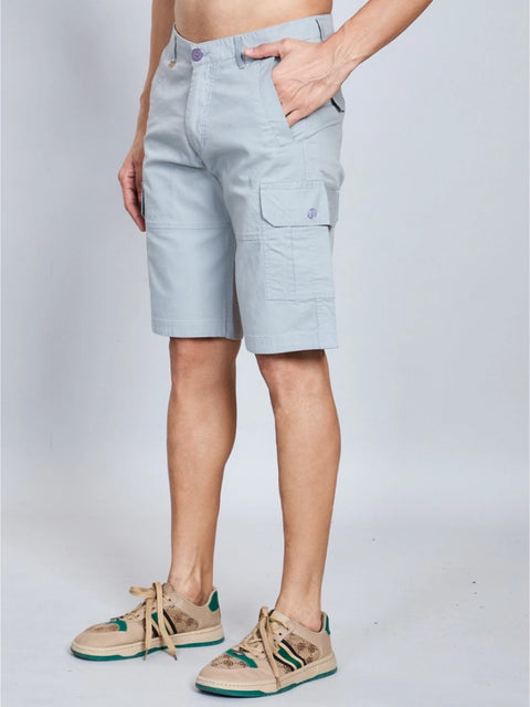 Generic Men's Casual Cotton Solid Knee Length Cargo Shorts (Grey)