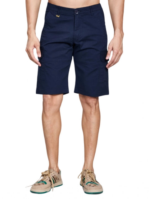 Generic Men's Casual Cotton Solid Knee Length Cargo Shorts (Navy)