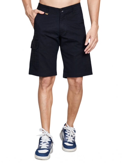 Generic Men's Casual Cotton Solid Knee Length Cargo Shorts (Black)