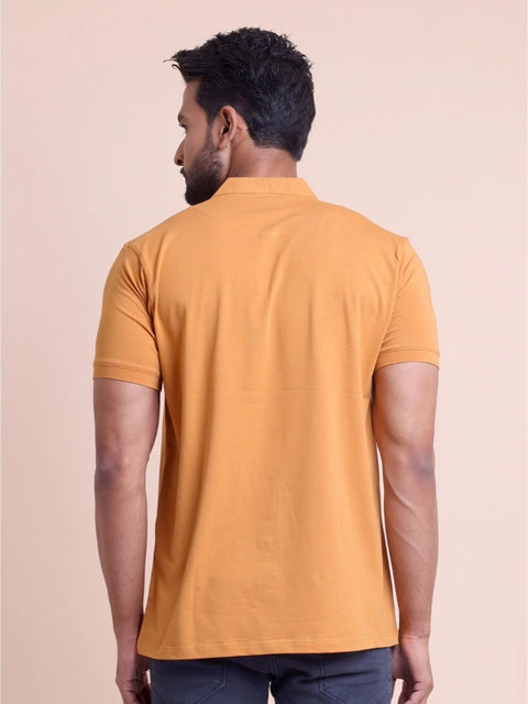 Generic Men's Casual Cotton Solid Half Sleeve Mandarin Collar T-Shirt (Brown)