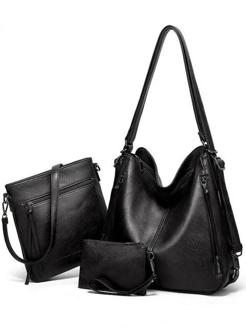 Generic Women's PU Leather Medium Shoulder Zipper Handbag (Black)
