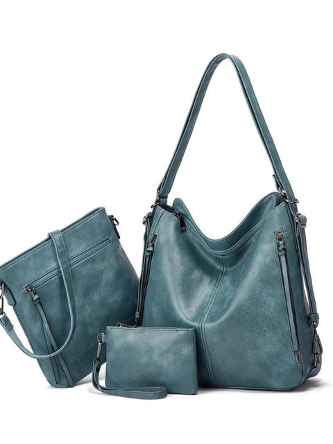 Generic Women's PU Leather Medium Shoulder Zipper Handbag (Blue)