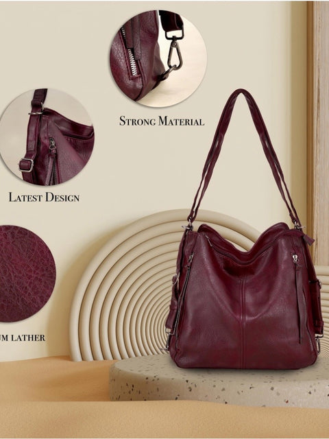 Generic Women's PU Leather Medium Shoulder Zipper Handbag (Wine red)