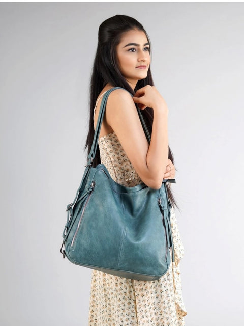 Generic Women's PU Leather Medium Shoulder Zipper Handbag (Blue)