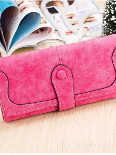 Generic Women's Faux Leather Medium Snap Button Wallet (Pink)