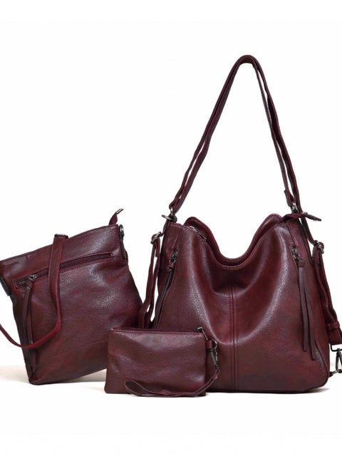 Generic Women's PU Leather Medium Shoulder Zipper Handbag (Wine red)