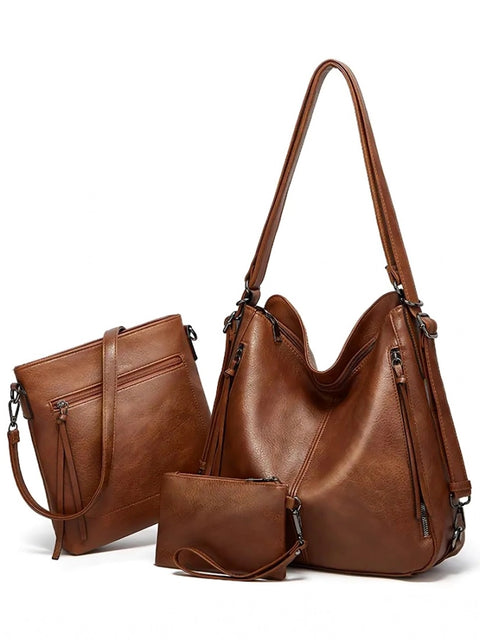Generic Women's PU Leather Medium Shoulder Zipper Handbag (Brown)