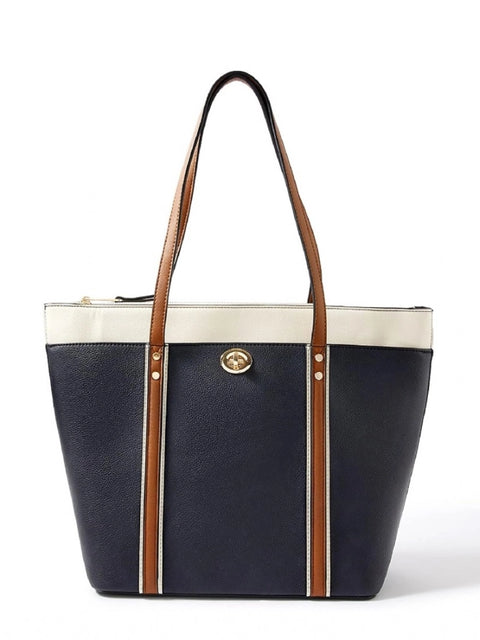 Generic Women's Faux Leather Large Shoulder Zipper Handbag (Dark Blue)