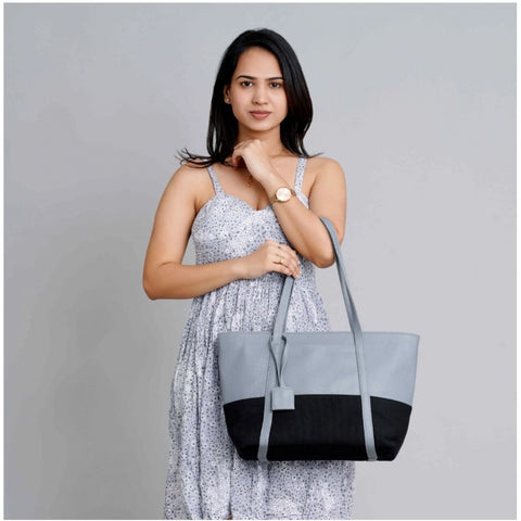 Women's Faux Leather Large Shoulder Zipper Handbag (Light Blue)