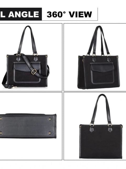 Generic Women's Canvas Medium Top handle Satchel Zipper Handbag (Black)