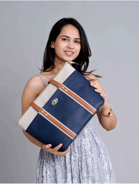 Women's Faux Leather Large Shoulder Zipper Handbag (Dark Blue)