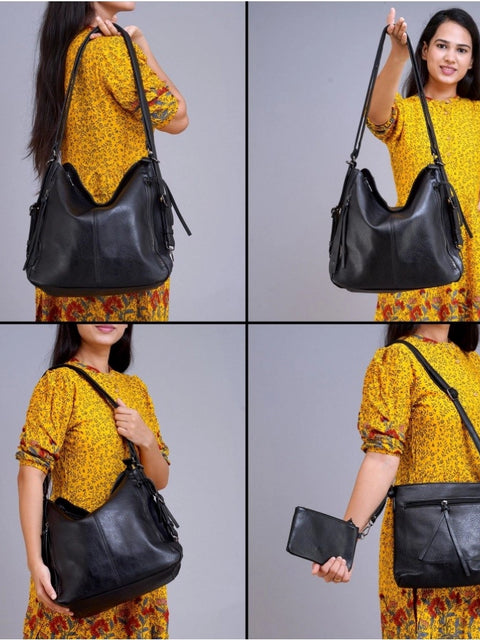 Generic Women's PU Leather Medium Shoulder Zipper Handbag (Black)