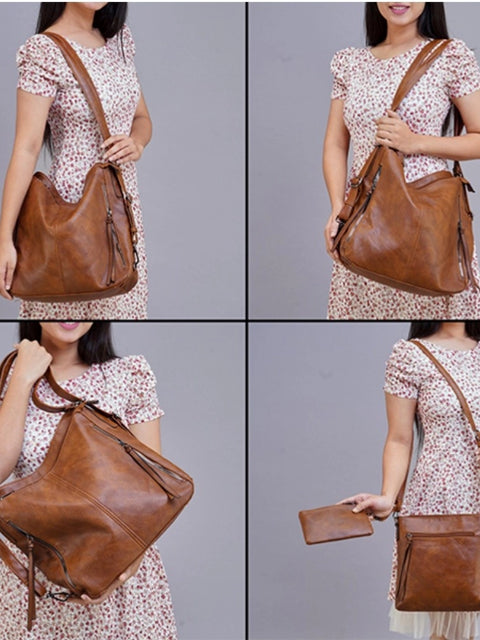 Generic Women's PU Leather Medium Shoulder Zipper Handbag (Brown)