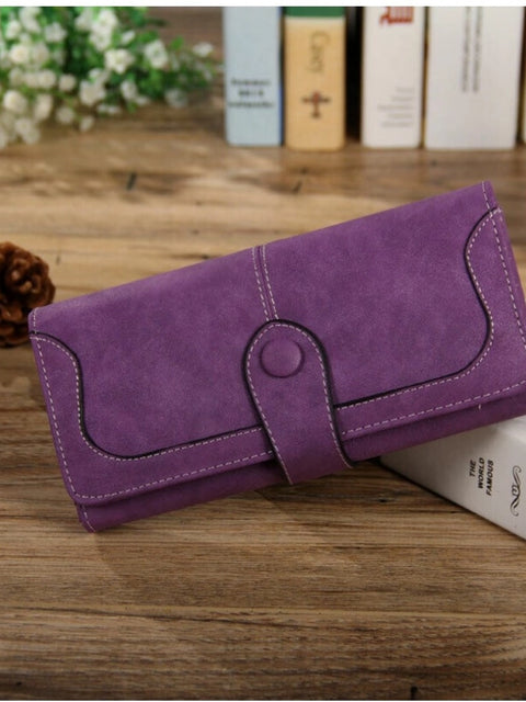 Generic Women's Faux Leather Medium Snap Button Wallet (Purple)